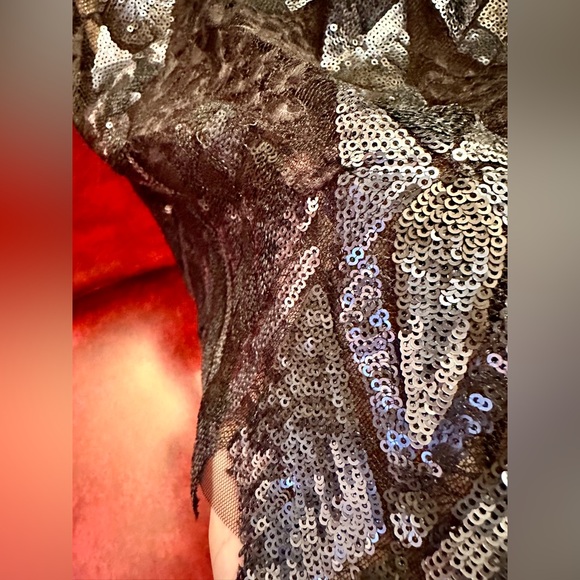 BCBGMAXAZRIA Samara Gunmetal Combo Lace and Sequined Evening Dress, Size 0 - Picture 8 of 13